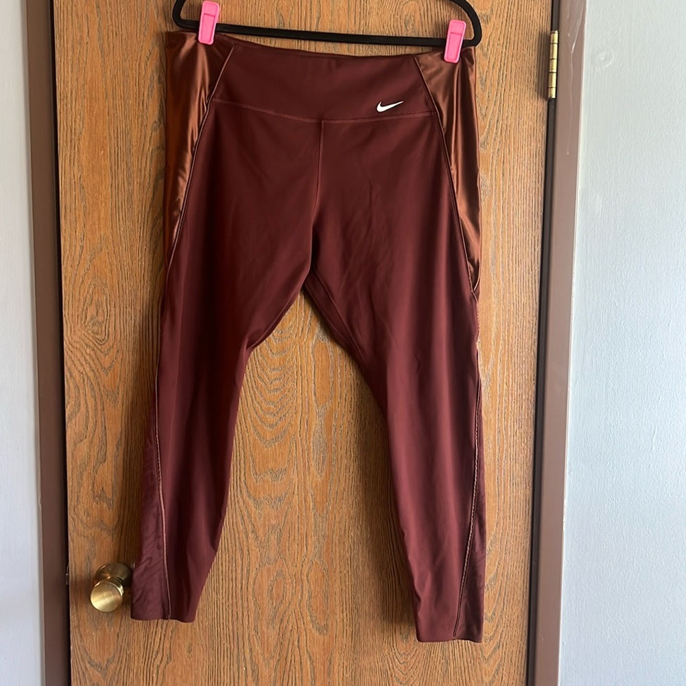 Nike Burgundy Leggings with Satin Panel